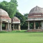 A glimpse of sprawling lush green gardens decked with parts of ancient forts in Delhi.