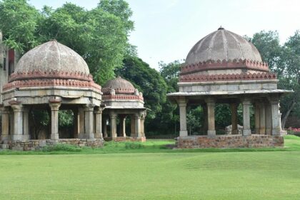 A glimpse of sprawling lush green gardens decked with parts of ancient forts in Delhi.