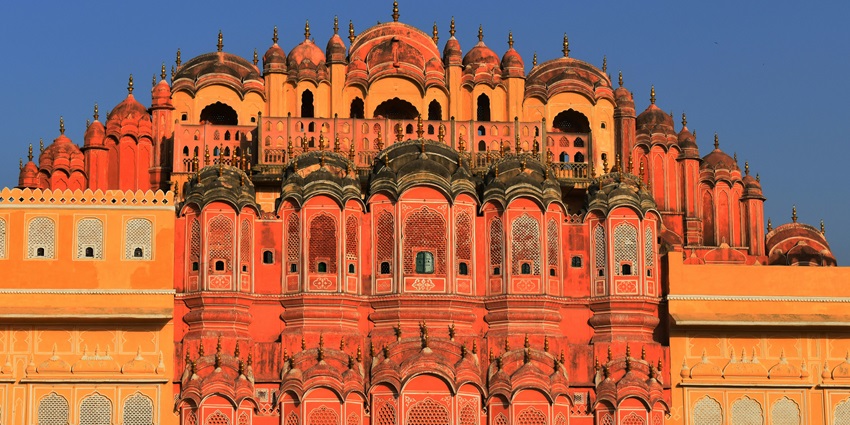 Front view of Hawa Mahal, tourist attraction near Angel Resort & Amusement Water Park.