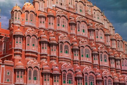 A glimpse of the famous tourist attraction of Jaipur made of red and white sandstone.