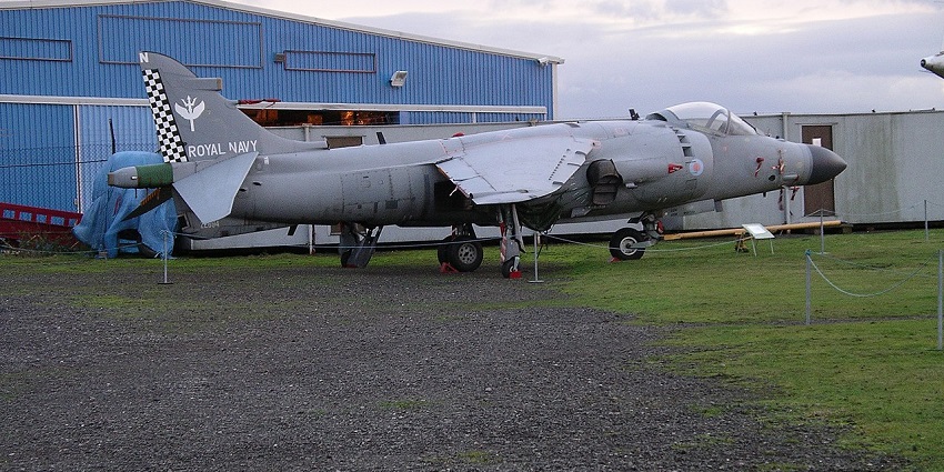 Beautiful picture of the technological marvel the sea harrier resting at its anchor amidst the base