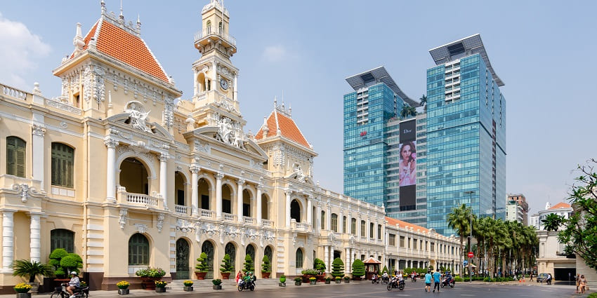 A scenic view of Historic City Hall in Ho Chi Minh City, a key tourist place in Vietnam
