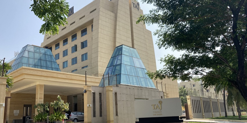 Scenic view of the beautiful taj chain hotel surrounded by the lush trees and the scenic environment