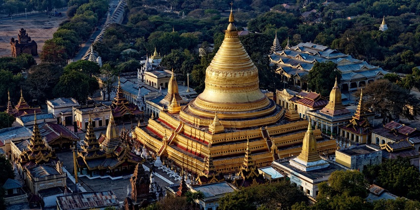 Top view of one of the many temples in the world surrounded by greenery.