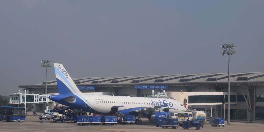 A plane at terminal 1 of Biju Patnaik International Airport in Bhubaneswar, to reach Ratnagiri Monastery.