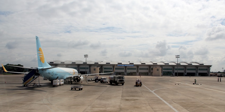 Outside of Biju Patnaik International Airport with the modern terminal building to reach Deulajhari Hot Spring.