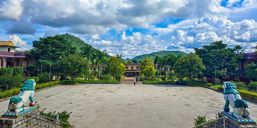 The view of the path leading to the Padmasambhava Mahavihara Monastery in Jiranga