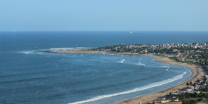 Panoramic view of the beautiful Vizag beach and the clear view of Bay if Bengal