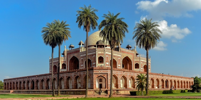 Humayun's Tomb is set within a vast Charbagh garden, a traditional Persian-style garden.