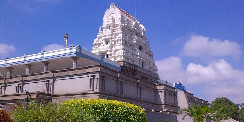 The ISKCON complex is known for its intricate carvings, and a serene holy atmosphere.