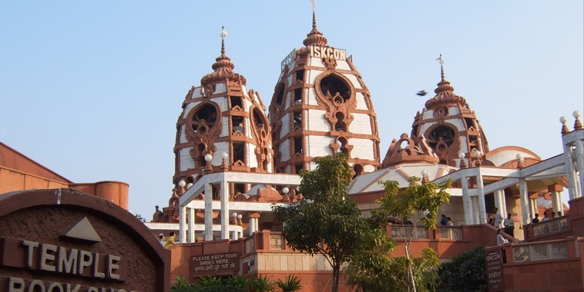 An image of the sacred ISKCON Temple which is one of the most popular Delhi temples.