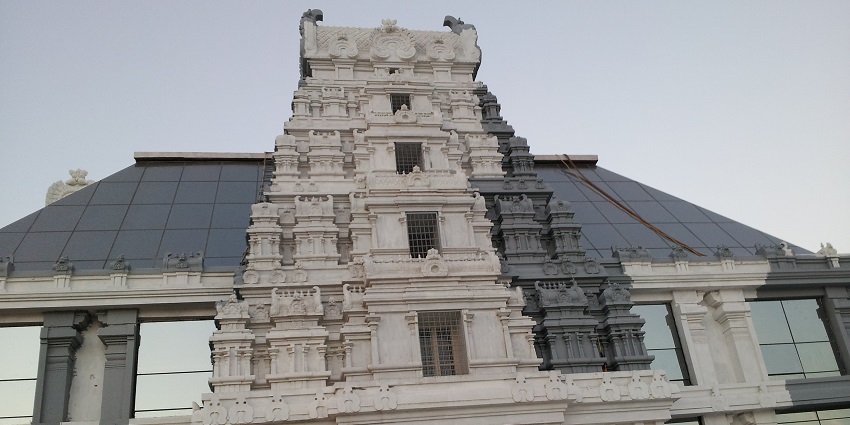 The front view of the ISKCON Temple, one of the best places near fun world water park.
