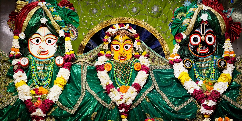 A glimpse of the iconic Jagannath Baloram Subhadra Maharani adorned with green clothes.