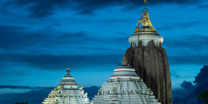 A night time view of a very famous holy shrine dedicated to Lord Jagannath in Odisha.
