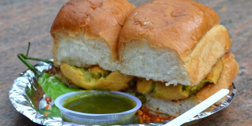 The street food in Udaipur at Jagdish Chowk comprises of vada pav and gatte ki sabzi.