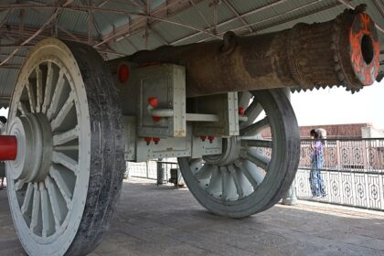 The view of Jaigarh Fort Cannon inside the fort, a historic landmark of Rajasthan