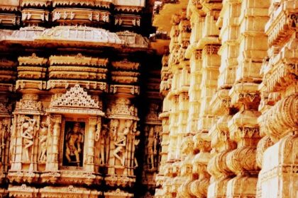 The wall carving at Hathee Singh Jain Temple in Ahmedabad.