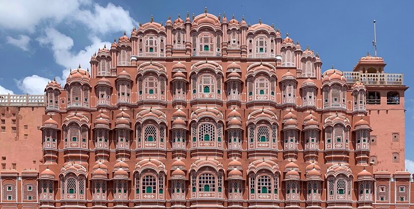 Ground-level view of Hawa Mahal's east facade, one of the best places to visit near Jaipur Airport.