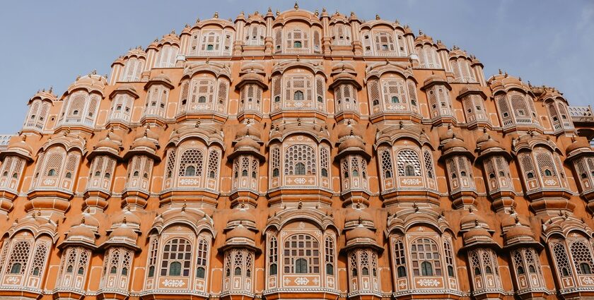 The image of a palace with a stunning exterior, one of the best places to visit in Jaipur.