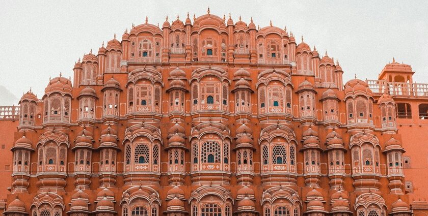 Panoramic snapshot of the iconic Hawa Mahal–Places to visit near Jaipur Within 100 KM