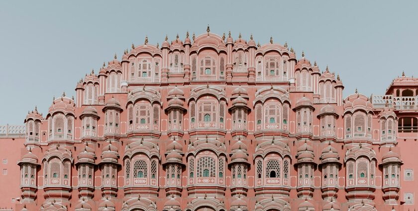 A detailed view of the Hawa Mahal also known as Palace of Breeze in Jaipur, Rajasthan.