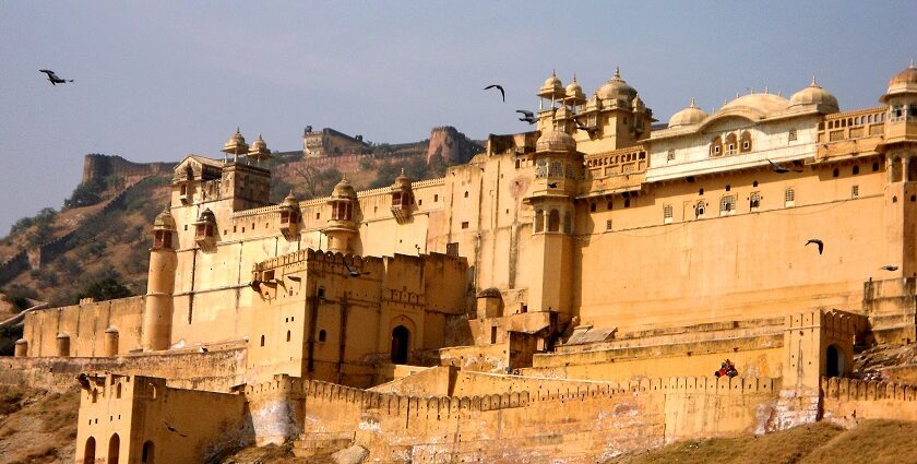 Expansive view of Amber Fort, one of the popular Jaipur Forts and all of Rajasthan