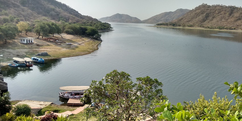 A stunning view of Jaisamand Lake with its calm waters