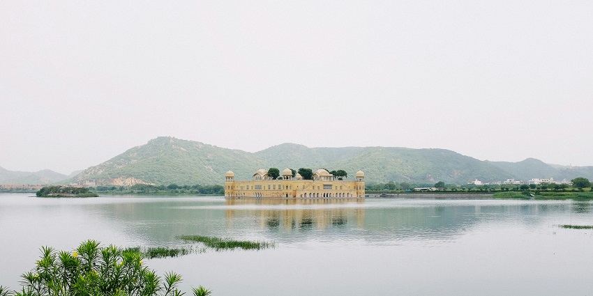 The Jal Mahal with its stunning views of the palace floating on water during the daytime.