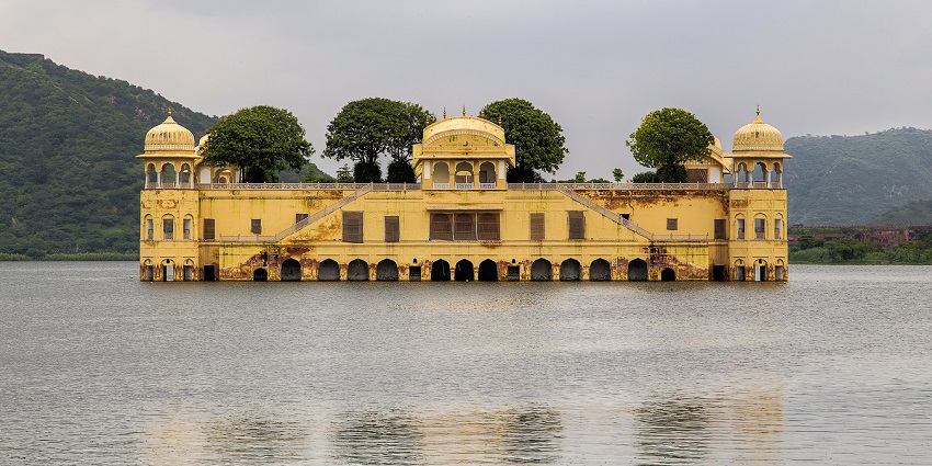 The Jal Mahal looking like a floating palace in the Man Sagar Lake, near Nahargarh Fort.