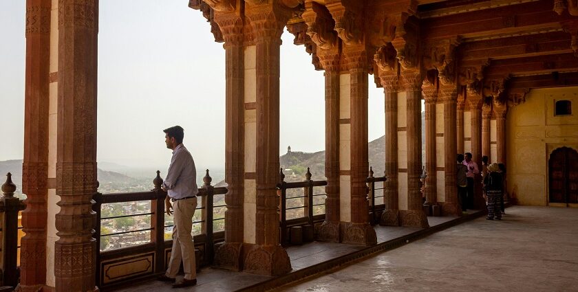 A man enjoying the view from Jalore Fort.