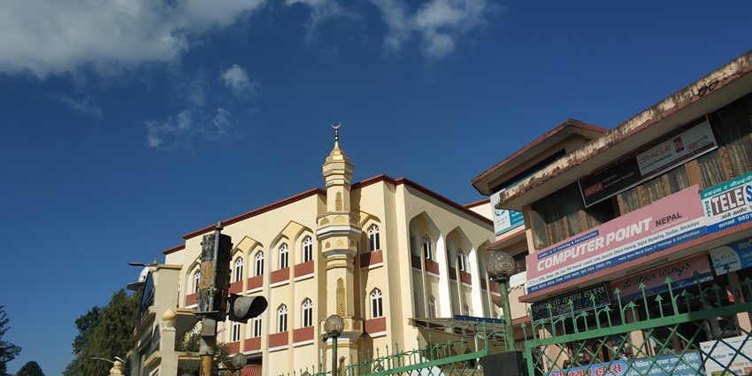 Front view of the Jame Masjid Mosque, one of the notable mosques in Nepal known for its historical significance.