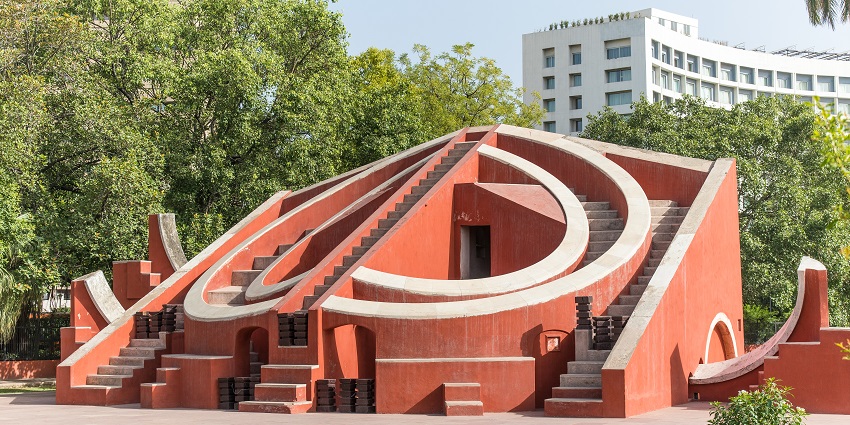 Jantar Mantar has large stone instruments used for calculating astronomical positions.