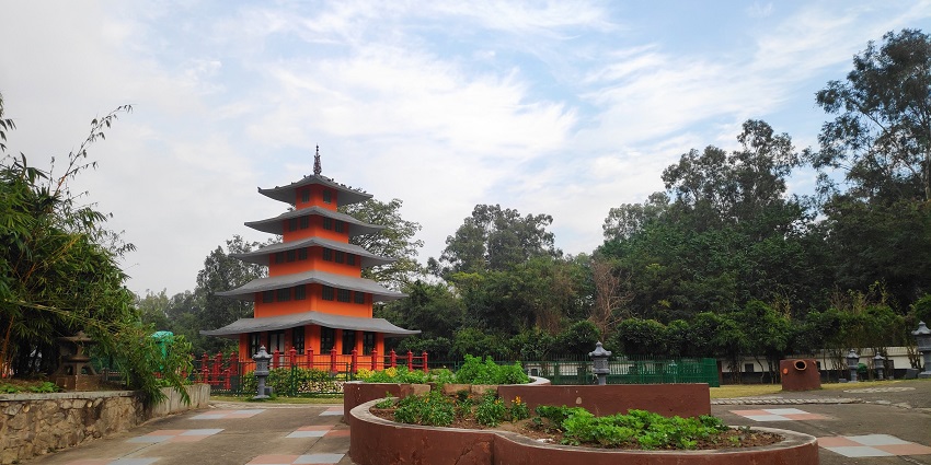 Panaromic view of the beautiful traditional Japanese style garden in Goa