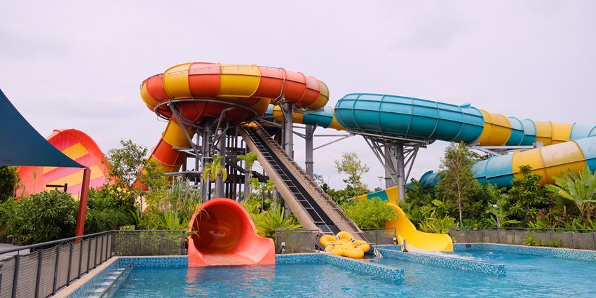 Exciting water slide adventure at water park, a top choice among water parks near Udaipur.