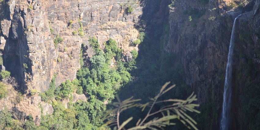 The scenic Joranda falls is supported by rugged topography and has an imposing height.