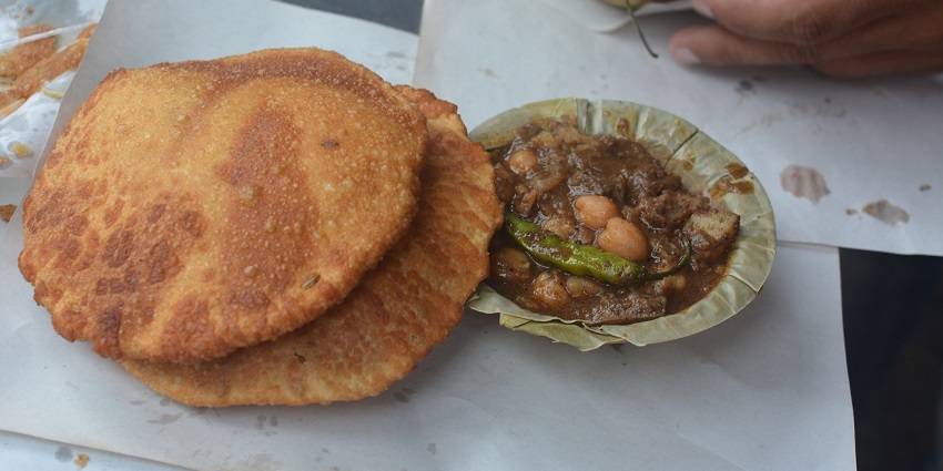 Kachori Sabji at Bajpayi Kachori Bhandar which is one of the best food in Ambala