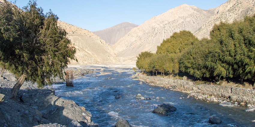 View of the Kali Gandaki Gorge in Nepal, offering thrilling adventure during free fall.