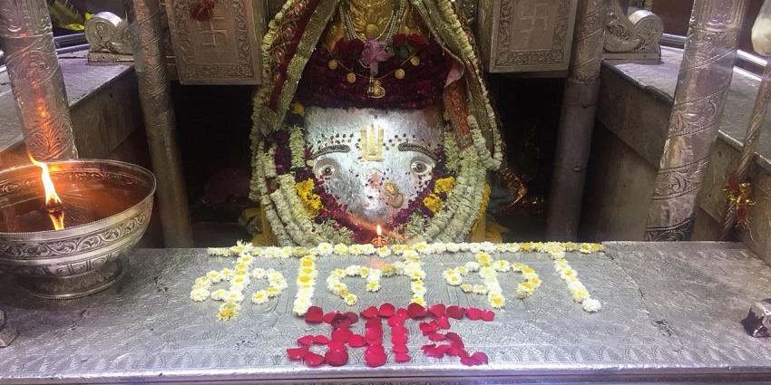Early morning just before aarti time in the temple inside with Goddess Kalka ji.