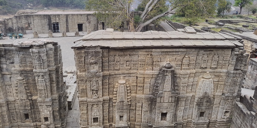 Beautiful image of a Kangra Fort and its temple complex in its vicinity in Himachal
