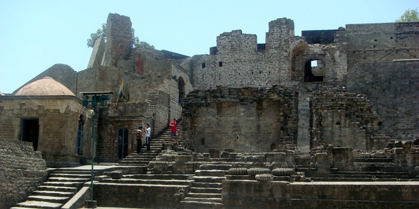 Kangra Fort's spectacular facade as it stands tall in the sunny Himachal Pradesh.