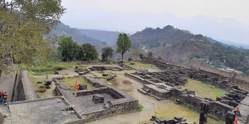 Ancient Kangra Fort in Himachal Pradesh, offering panoramic views of the surrounding valleys