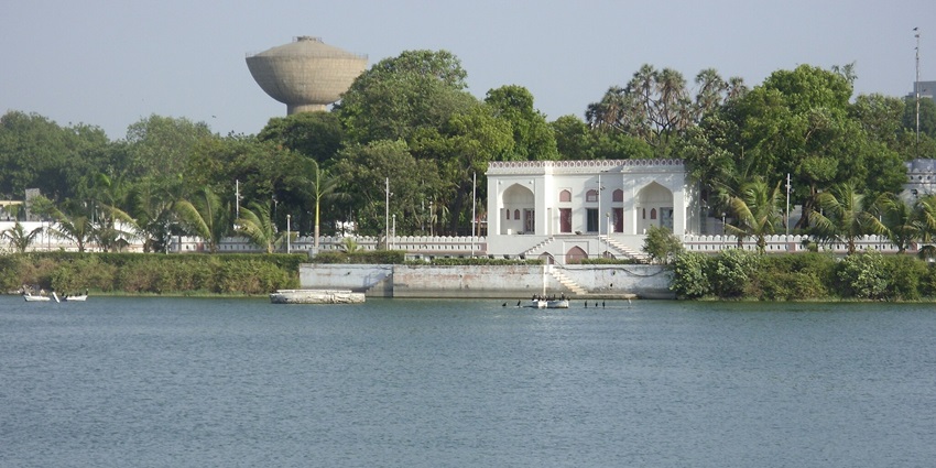 A view of shimmering waters of the famous Kankaria Lake, a serene abode of the region.