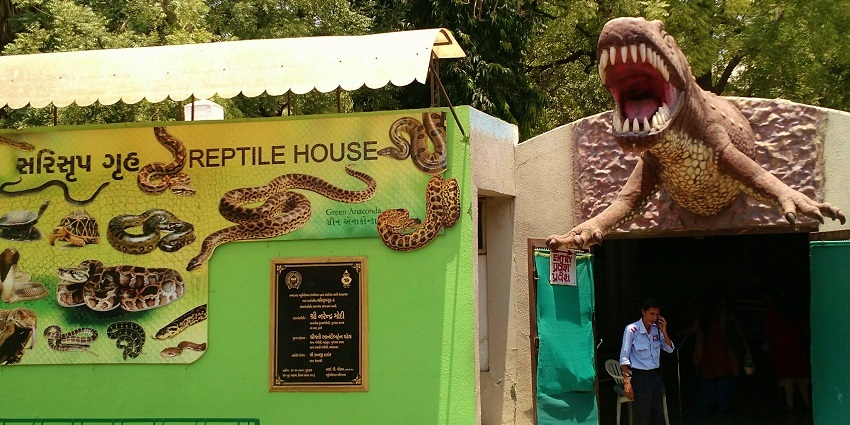 The reptile house attracts tourists visiting the Kankaria Zoo which is near the Kankaria Zoo