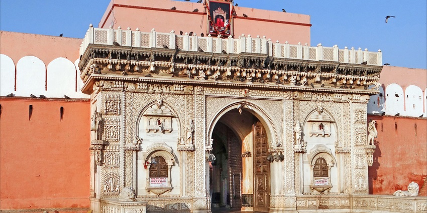 Arched entryway of the Karni Mata Temple, among the holy temples in Alwar
