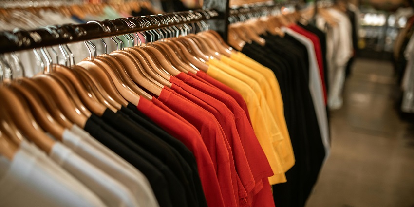 A glimpse of clothes systematically placed inside the store of Kawai Fuku in Delhi.