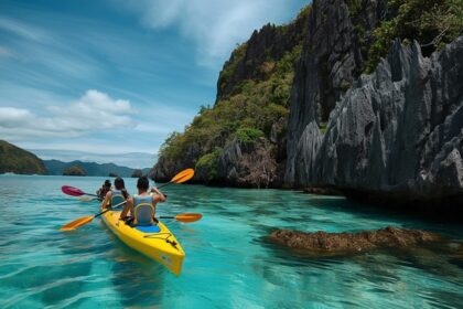 Scenic view of a group of tourists kayaking, one of the best water sports in South goa