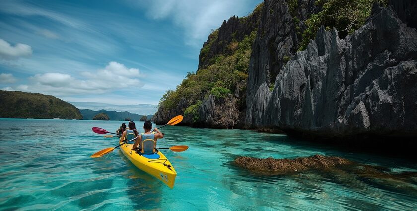 Scenic view of a group of tourists kayaking, one of the best water sports in South goa