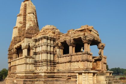 The Dulhadev Temple inside the premise of Khajuraho temples, known for its intricate carvings and beautiful architecture.