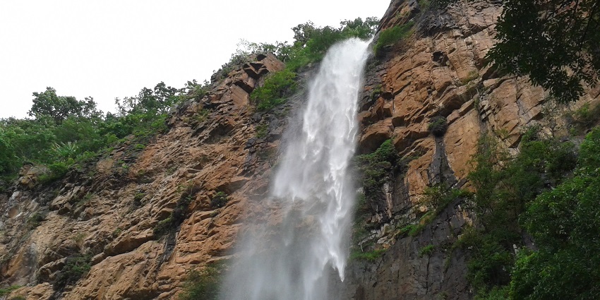 Scenic view of Khandadhar Waterfall, Odisha, falling from a very high land at high speed.