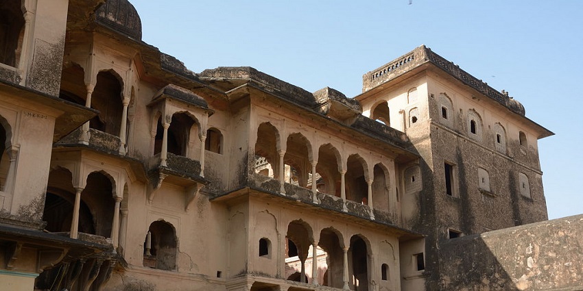 View of grand arched openings in Khetri Mahal a top tourist attraction in Jhunjhunu